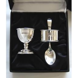 Silver Egg Cup, Spoon and Napkin Ring in Gift Box